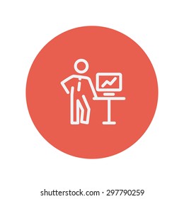 Business presentation thin line icon for web and mobile minimalistic flat design. Vector white icon inside the red circle.