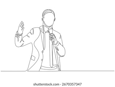 Business presentation trainer talking microphone concept One Continuous Line Drawing