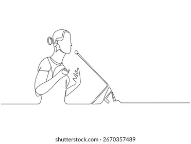 Business presentation trainer talking microphone concept One Continuous Line Drawing