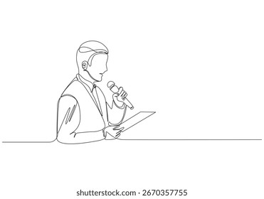 Entrenador de presentación de negocios concepto de micrófono parlante Dibujo de una línea continua