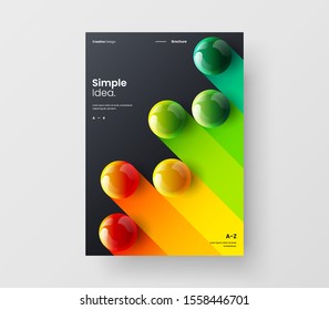 Business presentation vector A4 vertical orientation front page mock up. Modern corporate report cover 3D colorful balls geometric illustration design layout. Company identity brochure template.