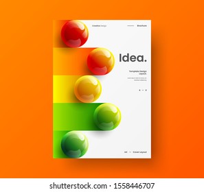 Business presentation vector A4 vertical orientation front page mock up. Modern corporate report cover 3D colorful balls geometric illustration design layout. Company identity brochure template.