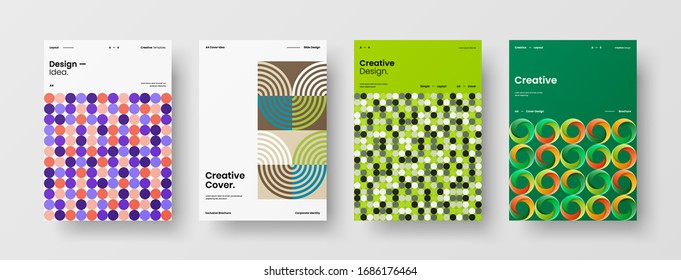 Diseño de presentación de negocio vectorial orientación vertical primera página maqueta conjunto. El informe corporativo cubre el paquete de diseño de ilustración geométrica abstracta. Colección de plantillas de folleto de identidad de la empresa.