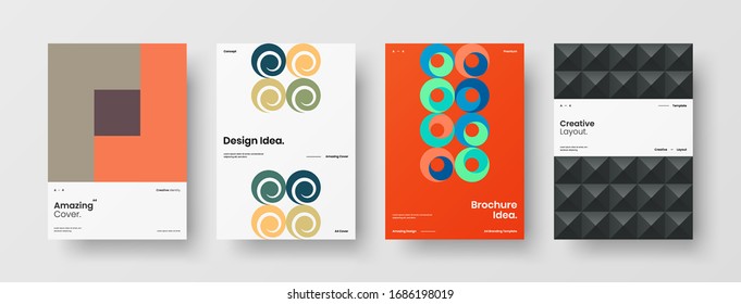 Diseño de presentación de negocio vectorial orientación vertical primera página maqueta conjunto. El informe corporativo cubre el paquete de diseño de ilustración geométrica abstracta. Colección de plantillas de folleto de identidad de la empresa.
