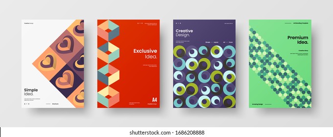Diseño de presentación de negocio vectorial orientación vertical primera página maqueta conjunto. El informe corporativo cubre el paquete de diseño de ilustración geométrica abstracta. Colección de plantillas de folleto de identidad de la empresa.