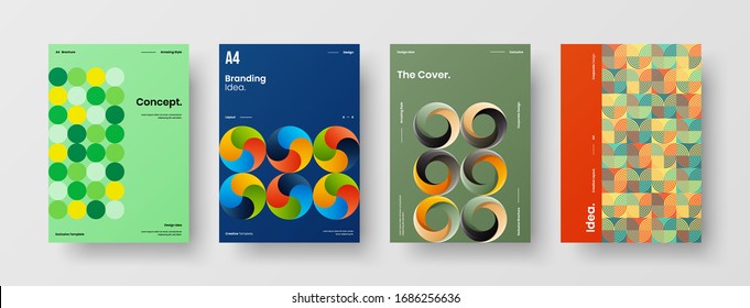 Diseño de presentación de negocio vectorial orientación vertical primera página maqueta conjunto. El informe corporativo cubre el paquete de diseño de ilustración geométrica abstracta. Colección de plantillas de folleto de identidad de la empresa.