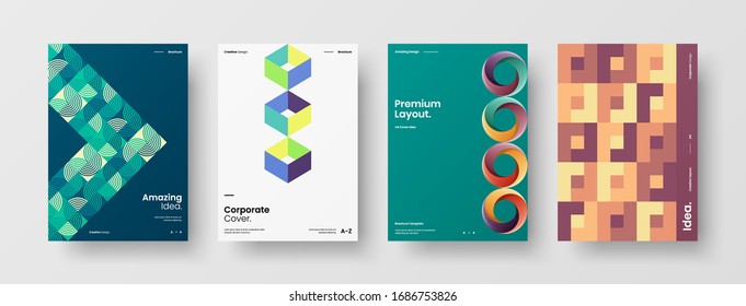 Diseño de presentación de negocio vectorial orientación vertical primera página maqueta conjunto. El informe corporativo cubre el paquete de diseño de ilustración geométrica abstracta. Colección de plantillas de folleto de identidad de la empresa.