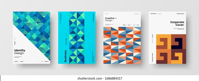 Business Presentation Vector A4 Vertical Orientation Front Page Mock Up Set. Corporate Report Cover Abstract Geometric Illustration Design Layout Bundle. Company Identity Brochure Template Collection.