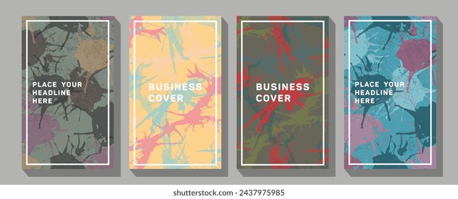 Business presentation vector A4 vertical orientation front page mock up set.  Vector illustrations design