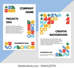 Business presentation vector A4 vertical orientation front page mock up set. Corporate report cover. Modern design poster flyer brochure cover layout template with abstract geometric graphic elements.