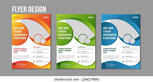 Plantilla de volante vectorial de presentación de negocios, diseño moderno de portada, informe anual, afiche, volante en A4 con formas geométricas coloridas, color de gradiente con fondo claro