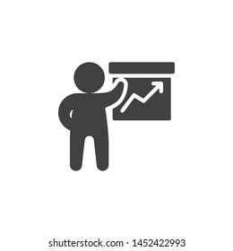 Business presentation vector icon. filled flat sign for mobile concept and web design. Man and financial chart whiteboard glyph icon. Symbol, logo illustration. Vector graphics