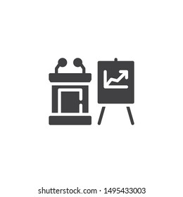 Business presentation vector icon. filled flat sign for mobile concept and web design. Speech podium and presentation screen glyph icon. Symbol, logo illustration. Vector graphics