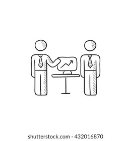 Geschäftspräsentation, Vektorgrafik Symbol einzeln auf Hintergrund. Handgezeichnetes Firmenpräsentationssymbol. Sketch-Icon für Geschäftspräsentationen für Infografiken, Webseiten oder App.