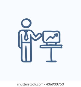 Geschäftspräsentation, Vektorgrafik Symbol einzeln auf Hintergrund. Handgezeichnetes Firmenpräsentationssymbol. Sketch-Icon für Geschäftspräsentationen für Infografiken, Webseiten oder App.