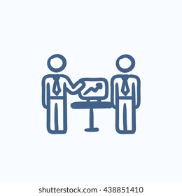 Icono de esbozo vectorial de presentación empresarial aislado en segundo plano. Icono de presentación de Business dibujado a mano. Icono de esbozo de presentación de negocios para infografía, sitio web o aplicación.