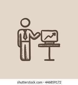 Geschäftspräsentation, Vektorgrafik Symbol einzeln auf Hintergrund. Handgezeichnetes Firmenpräsentationssymbol. Sketch-Icon für Geschäftspräsentationen für Infografiken, Webseiten oder App.