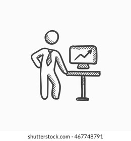 Geschäftspräsentation, Vektorgrafik Symbol einzeln auf Hintergrund. Handgezeichnetes Firmenpräsentationssymbol. Sketch-Icon für Geschäftspräsentationen für Infografiken, Webseiten oder App.