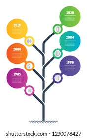 Business presentation or vertical timeline concept with 6 points. Web Template of tree, info chart or diagram. Vector infographic of technology or education process with six steps.