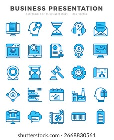 Iconos web de presentación de negocios en estilo de dos colores.