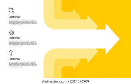 Business presentation with white arrows on yellow background template. Vector illustration.