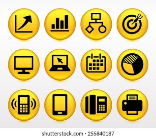 Business Presentations and Communication Technology on Yellow Round Buttons