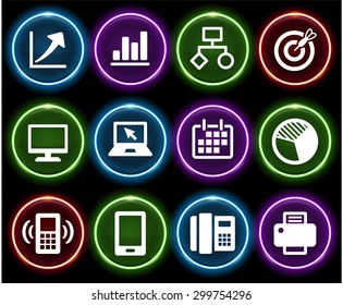 Business Presentations and Communication Technology on Glow Round Buttons