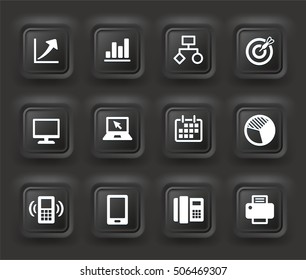 Business Presentations and Communication Technology on Black Bevel Square Buttons