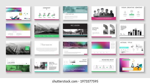 Business presentations, Powerpoint, infographics, teamwork. Gradient, multicolored design elements on white background. Use in slides, commercials, marketing. Business people, sign, construction 