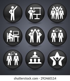 Business Presentations and Teamwork on Black Round Buttons