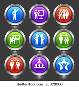 Business Presentations and Teamwork on Color Round Buttons