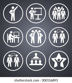 Business Presentations and Teamwork on Grey Round Buttons
