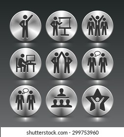 Business Presentations and Teamwork on Silver Round Buttons