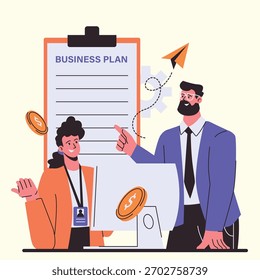 Ilustração de negócios apresentando um plano de negócios estruturado para dar suporte ao crescimento e desenvolvimento da empresa no futuro
