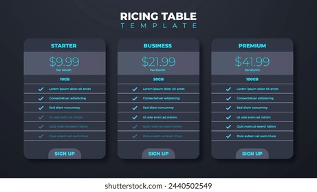 Business price chart template, Web banner checklist template design. Design a price list comparison table.