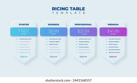 Business price chart template, Web banner checklist template design. Design a price list comparison table.	