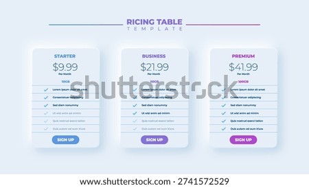 Business price chart template, Web banner checklist template design. Design a price list comparison table.