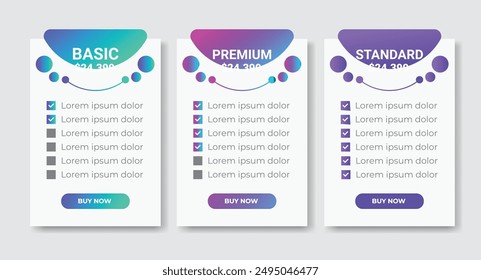 Business pricing plans table and pricing chart Price list for web or app.
 Ui UX pricing design tables with Tariff plans comparison,subscription features checklist
 and business plans. Product Compari