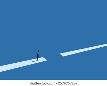 Business problem, crisis, Businessman stands thinking about solving the missing road