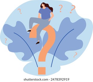 Business problem, solution or answer, solving problem or analyze issue and discover opportunity in trouble and difficulty concept, calmness businessman on big question mark.	