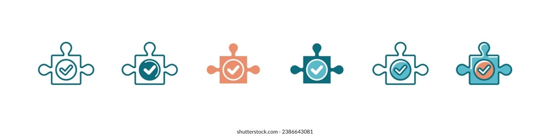 business problem solution creative idea approved jigsaw piece icon vector puzzle challenge mission with checkmark element symbol illustration for web and app template design