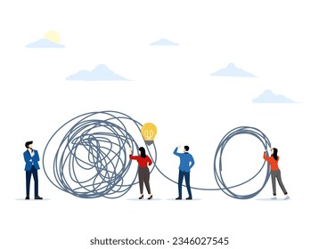 Concepto de solución de problemas empresariales. Se desmoronó y se deshizo. simplifica el problema o la solución. Trabajo en equipo, compañeros de trabajo, asociaciones. problema difícil. Ilustración vectorial de estilo plano sobre fondo blanco.