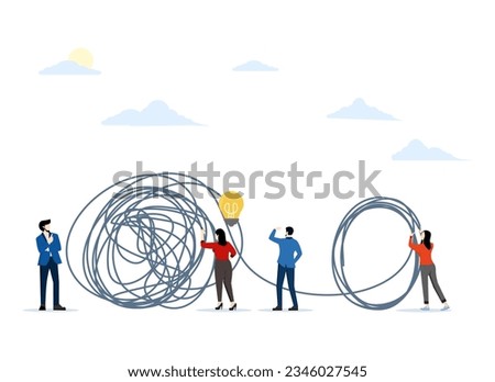 Business problem solving concept. Crumpled and unraveled. simplifies the problem or solution. Teamwork, coworkers, partnerships. tricky problem. Flat style vector illustration on white background.