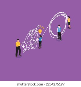 Business problem solving concept tangle tangled and unraveled 3d isometric vector illustration concept for banner, website, landing page, ads, flyer template