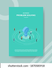 business problem solving people around question mark for template flyer and print banner cover isometric 3d flat style vector design illustration