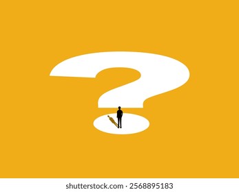 Business Problems and Future. Businessman stands on question mark