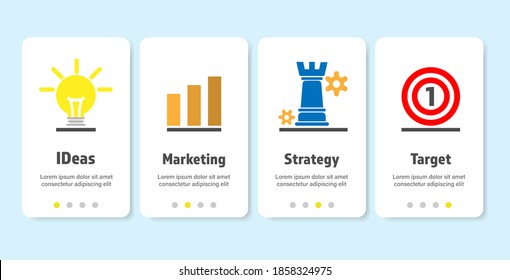 Proceso comercial. 4 paso al éxito. Página web de negocios en línea. Concepto de finanzas. Plan de marketing. infografía del flujo de trabajo.  Concepto tecnológico.