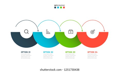 Business process. Abstract thin line arrow elements of graph with 4 steps, options, circles. Vector business template for presentation. 