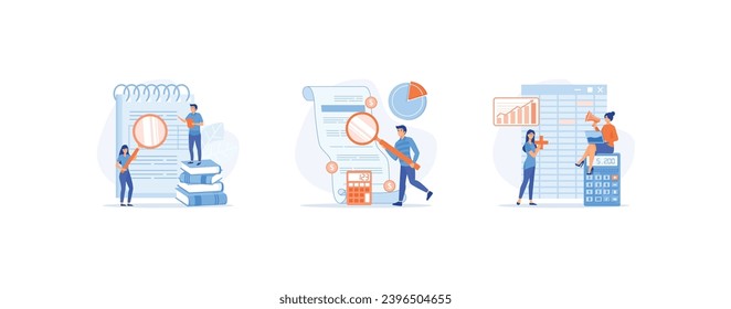 Business process,  accounting and auditing service , company bookkeeping report by accountants.  Accounting flat vector illustration