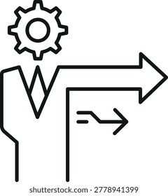 Business process ai assistant icon with gear head arrow direction and innovation concept design